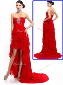 New Style High Low Ruffled Layers Celebrity Dresses with Beading