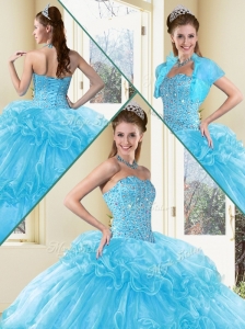 Clearance Ball Gown Sweet 16 Quinceanera Dresses with Beading and Ruffled Layers in Aqua Blue