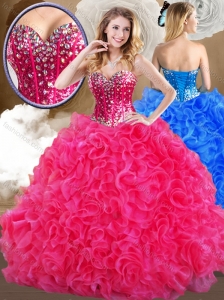 Unique Hot Sweetheart Hot Pink Quinceanera Dresses with Ruffles 2016