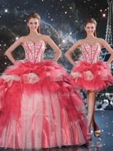 Fashionable Puffy Sweetheart Detachable Beading Quinceanera Gowns for Winter