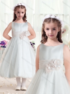 Fashionable Bateau Flower Girl Dresses with Hand Made Flowers