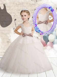2016 Wonderful Cap Sleeves New Style Little Girl Pageant Dresses  with Bowknot and Lace