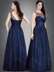 Classical Column Bateau Navy Blue Mother of The Groom Dress in Tulle