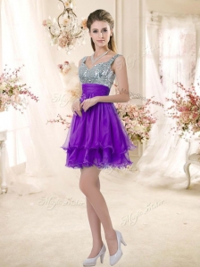 2016 Best Straps Short Purple Prom Dresses with Sequins