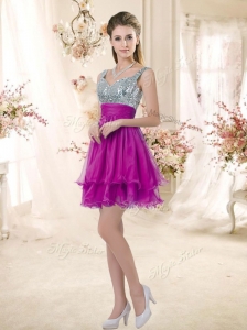 2016 Hot Sale Straps Short Bridesmaid Fuchsia Dresses with Sequins
