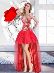 2016 Classical Red High Low Dama Dresses for Quinceanera with A Line
