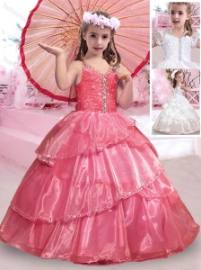 Exclusive Really Puffy V Neck Organza Flower Girl Dress with Beading