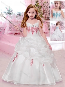 New Style Spaghetti Straps Flower Girl Dress with Appliques and Bubbles