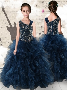 Gorgeous Navy Blue Little Girl Pageant Dresses with Beading and Ruffles