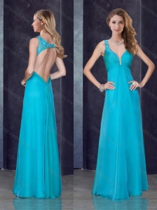 2016 Simple Empire Straps  Beaded and Applique Prom Dress in Teal