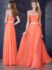Cheap Fashionable Empire Sweetheart Beaded Bridesmaid Dress in Orange Red