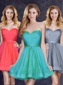 Low Price Turquoise Short Bridesmaid Dress with Belt