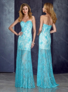 Cheap Short Inside Long Outside Beaded Baby Blue Prom Dress with in Lace