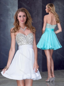 Hot Sale Short Sweetheart White Junior Prom Dress with Beading in Organza