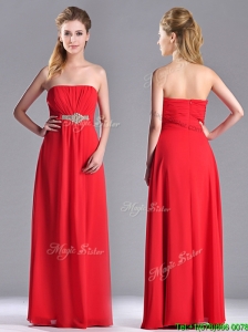Beautiful Strapless Chiffon Red Dama Dress with Beading and Ruching