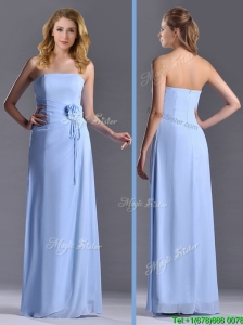 Cheap Strapless Hand Crafted Flower Long Bridesmaid Dress in Light Blue