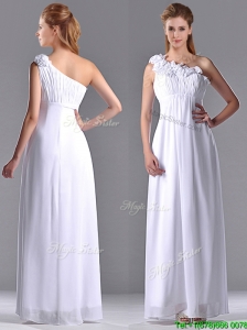 Elegant Empire Hand Crafted Side Zipper White Dama Dresses for Quinceanera with One Shoulder