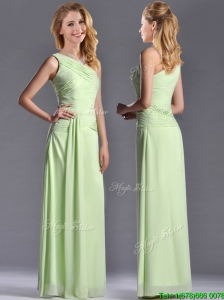Pretty One Shoulder Side Zipper Yellow Green Dama Dresses for Quinceanera with Ruching