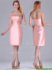 Short Strapless Knee Length Pink Bridesmaid Dress with Hand Crafted and Beading