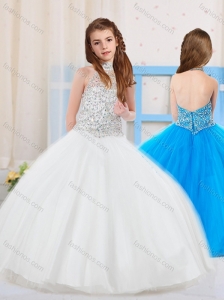 Top Selling Ball Gown Halter Tulle Beaded Mini Quinceanera Dress in White