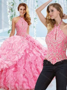 Cut Out Bust Beaded Bodice Detachable 15 Quinceanera Dress with Halter Top