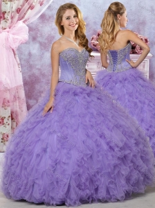 Classical Big Puffy Beaded and Ruffled Quinceanera Dress in Lavender