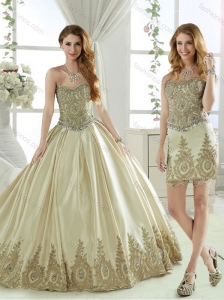 Latest Taffeta Beaded and Applique Champagne Detachable Quinceanera Skirts with Removable Skirt