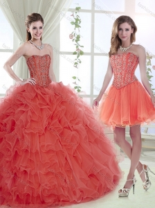 Pretty Big Puffy Brush Train Coral Red Detachable Quinceanera Skirts with Removable Shirts