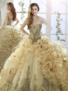 Cheap Organza Beaded and Ruffled Perfect Quinceanera Dresses with Brush Train