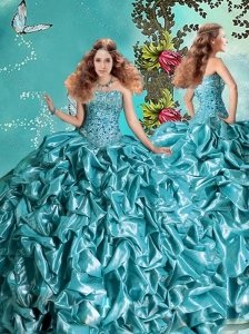 Exclusive Visible Boning Bubble and Beaded Teal Quinceanera Dress in Taffeta