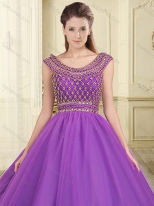Romantic Beaded Bodice Scoop Purple Sweet 16 Quinceanera Dress with Backless