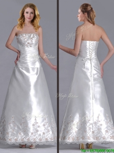 Beautiful A Line Strapless Beaded and Embroidered Wedding Dress in Taffeta