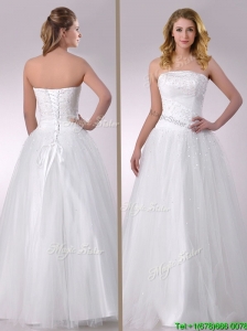 Popular A Line Strapless Beaded Wedding Dress in Tulle