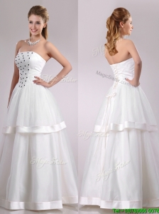 Popular Strapless A Line Beaded Long Wedding Dress in Tulle