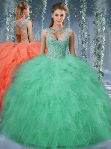 Exquisite Beaded and Ruffled Big Puffy Discount Quinceanera Dress in Turquoise