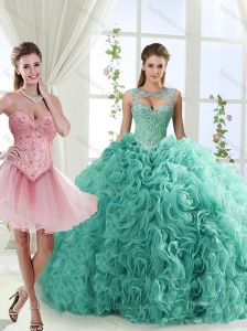 Fashionable Brush Train Detachable Quinceanera Skirt with Beading and Rolling Flower