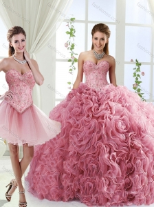 Romantic Beaded and Rolling Flowers 15 Quinceanera Dress with Brush Train