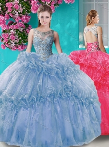 Puffy Skirt See Through Beaded Bodice 15 Quinceanera Dress with Scoop