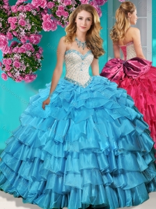 New Arrival Beaded and Ruffled Layers Quinceanera Dress with Brush Train