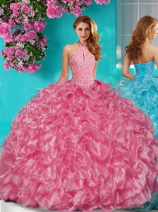 Perfect Sophisticated Halter Top Puffy Skirt Quinceanera Dress in Beading and Ruffles