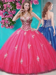 Romantic Beaded and Appliques Tulle Quinceanera Dresseswith Really Puffy