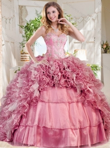 New Style Puffy Skirt Pink Quinceanera Dress with Beading and Ruffles