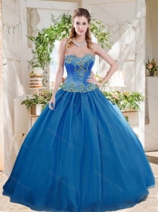 Romantic Big Puffy Blue Quinceanera Dress with Beading and Appliques