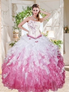 Wonderful Asymmetrical Big Puffy Quinceanera Dress with Beading and Ruffles