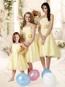 Affordable Knee Length Tulle Bridesmaid Dress with Handle Made Flower and Sashes