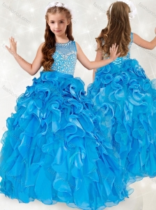 New Style Beaded and Ruffled Little Girl Pageant Dress with See Through Scoop