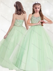 New Style Halter Top Beaded Little Girl Pageant Dress in Apple Green