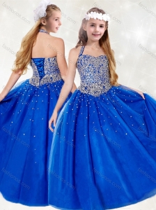 New Style Halter Top Beading Little Girl Pageant Dress in Royal Blue