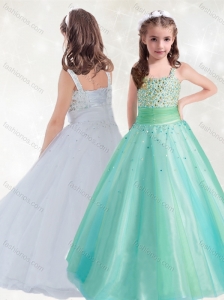 New Style Straps A Line Little Girl Pageant Dress with Beading