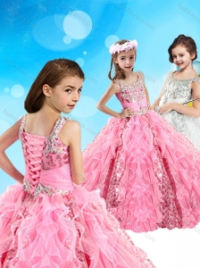 Lovely Beaded and Ruffled Big Puffy Mini Quinceanera Dress in Pink